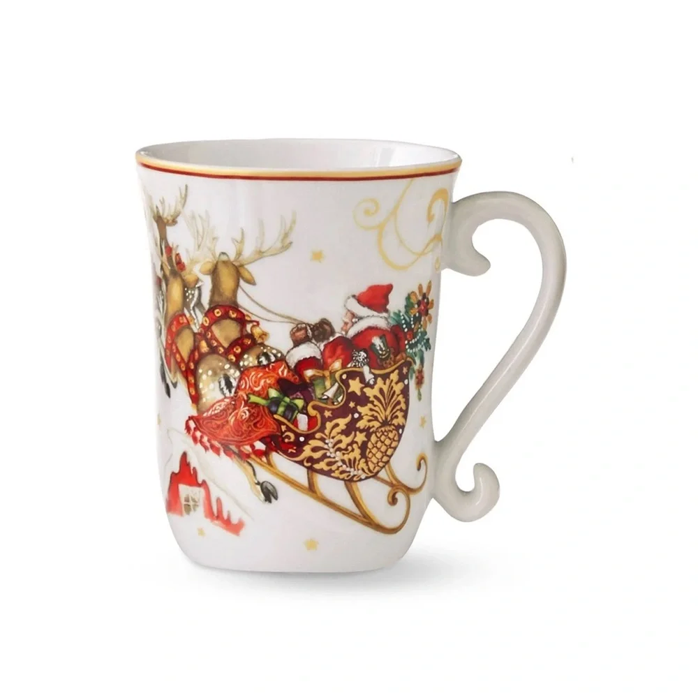 WILLIAMS SONOMA Twas the night before Christmas Mug Santa Sleigh Reindeer